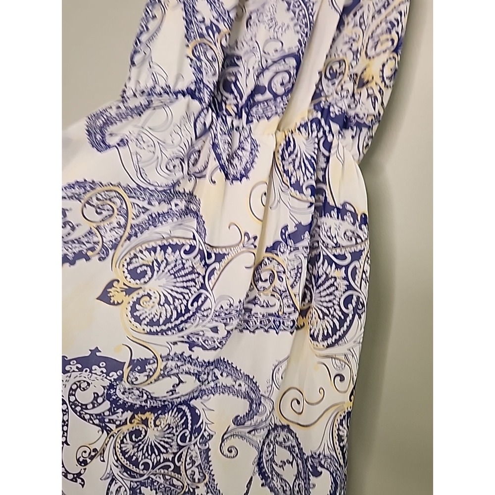 Blue/White Maxi Dress Women Small Mediterranean Greek Inspired Paisley 90's - Picture 3 of 9